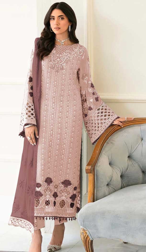 Fox Georgette Embroidered Pakistani Style Salwar Kameez In Light Pink - 10250192986