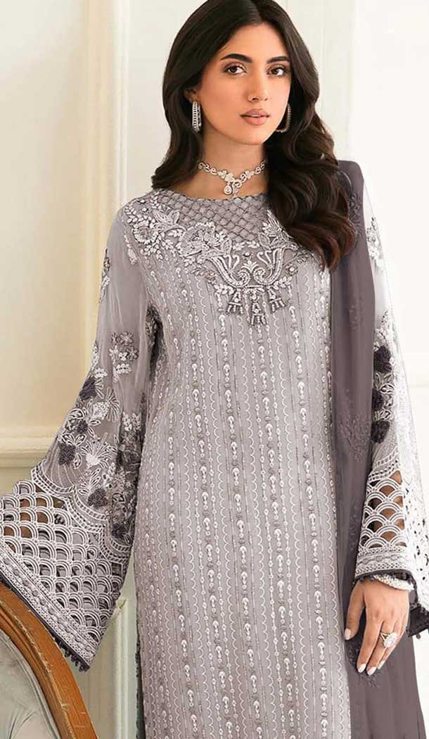 Fox Georgette Embroidered Pakistani Style Salwar Kameez In Light Beige - 10250192987