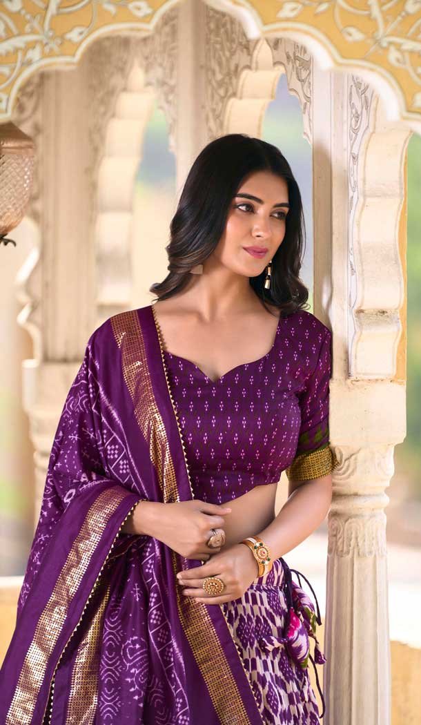 Purple Tussar Silk Foil Work Traditional Wear Lehenga Choli - 10278193127