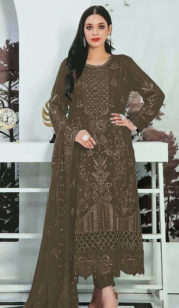 Mehendi Green Faux Georgette Embroidered Pakistani Style Salwar Kameez - 10332193461