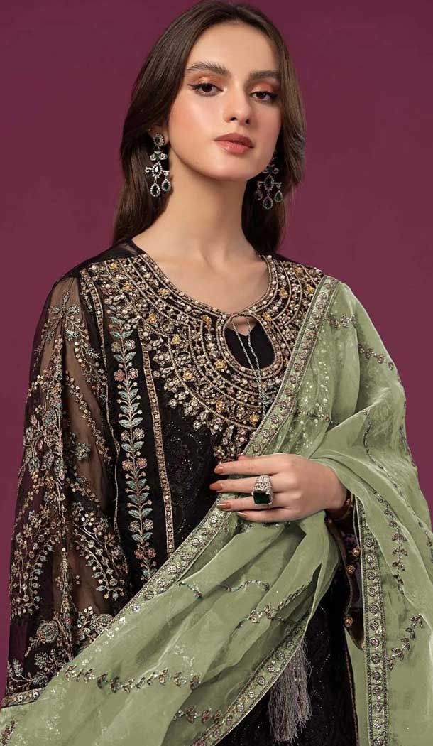 Fox Georgette Black Embroidered Pakistani Style Palazzo Salwar Suit - 10335193476