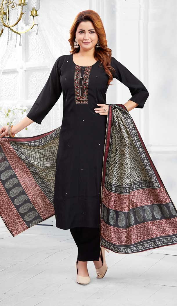 Soft Silk Resham Work Designer Readymade Salwar Suit Black - 10341193518