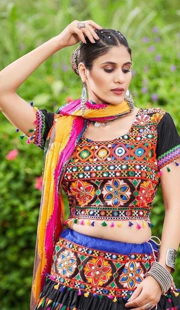 Multi Color Cotton Embroidery Work Traditional Wear Lehenga Choli - 10355193576