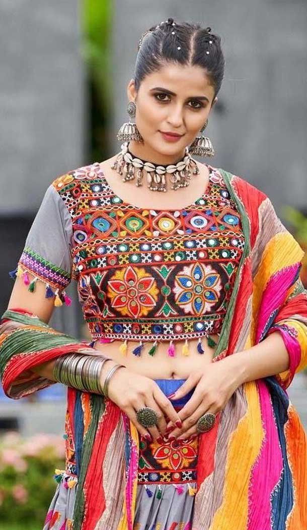Cotton Embroidery Work Traditional Wear Lehenga Choli In Multi Color - 10355193577