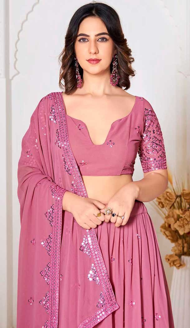 Georgette Embroidered Party Wear Lehenga Choli In Pink - 10357193585