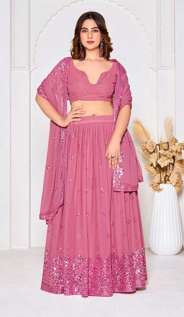 Georgette Embroidered Party Wear Lehenga Choli In Pink - 10357193585