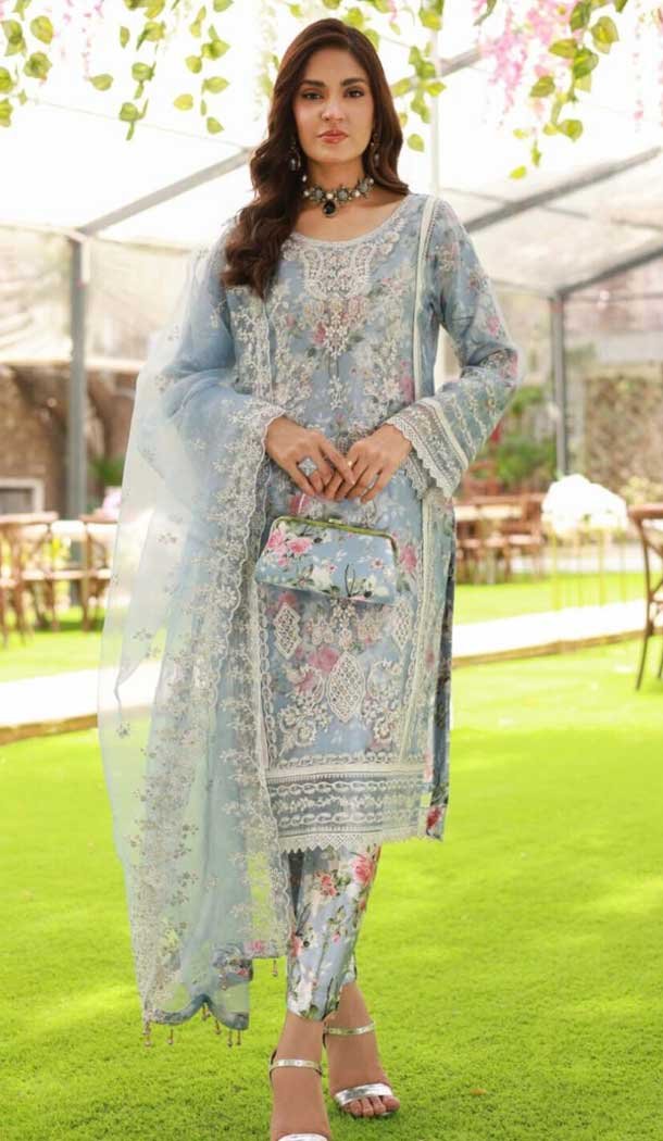 Sky Blue Organza Silk Digital Printed Casual Wear Salwar Suit - 10380193672