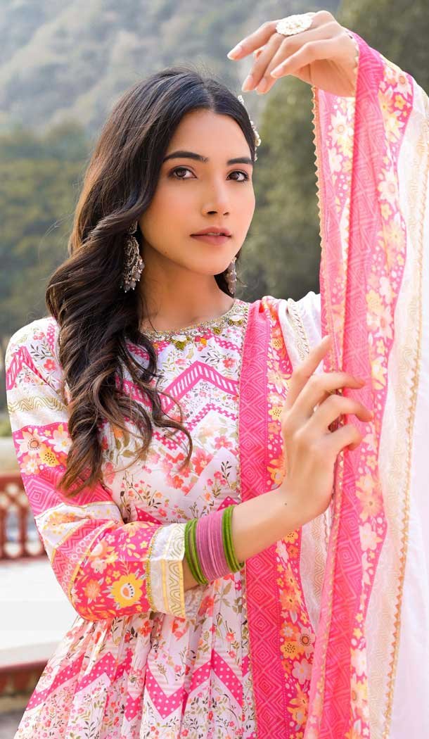 Dola Silk Hand Work Multi Color Party Wear Readymade Gown With Dupatta - 10387193704