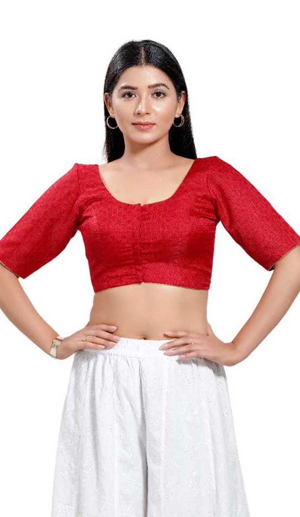Red Jacquard Woven Work Casual Wear Readymade Blouse - 10392193731