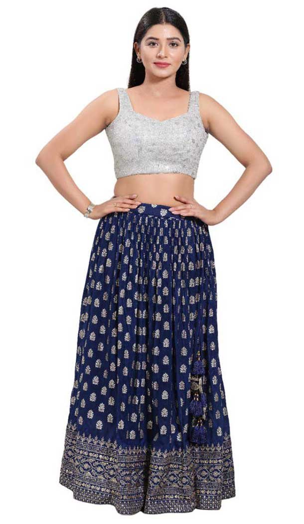 Silver Net Sequence Work Party Wear Readymade Blouse - 10393193749