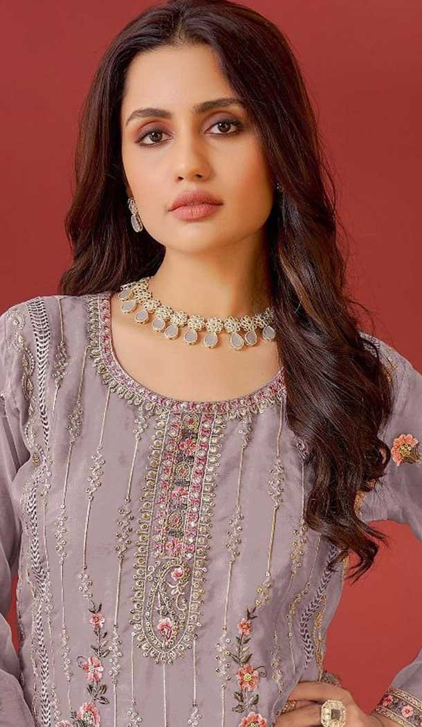 Mauve Organza Embroidered Pakistani Style Salwar Kameez - 10412193843