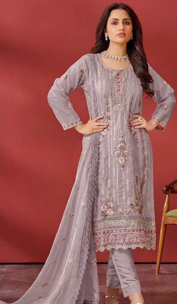 Mauve Organza Embroidered Pakistani Style Salwar Kameez - 10412193843
