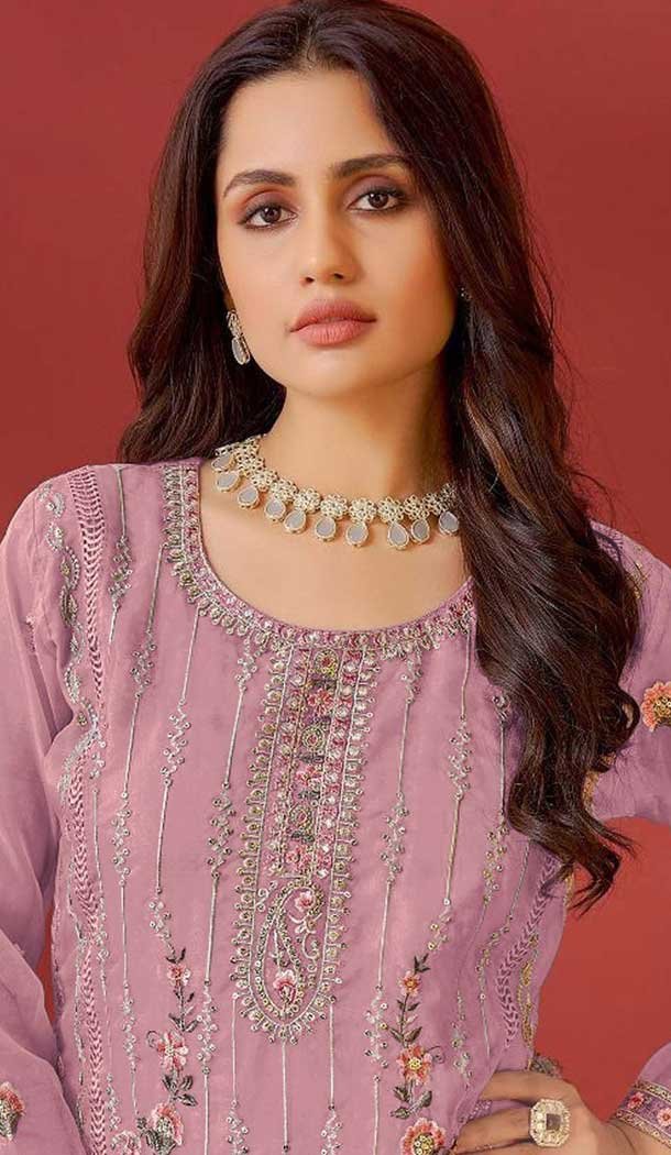 Pink Organza Embroidered Pakistani Style Salwar Kameez - 10412193846