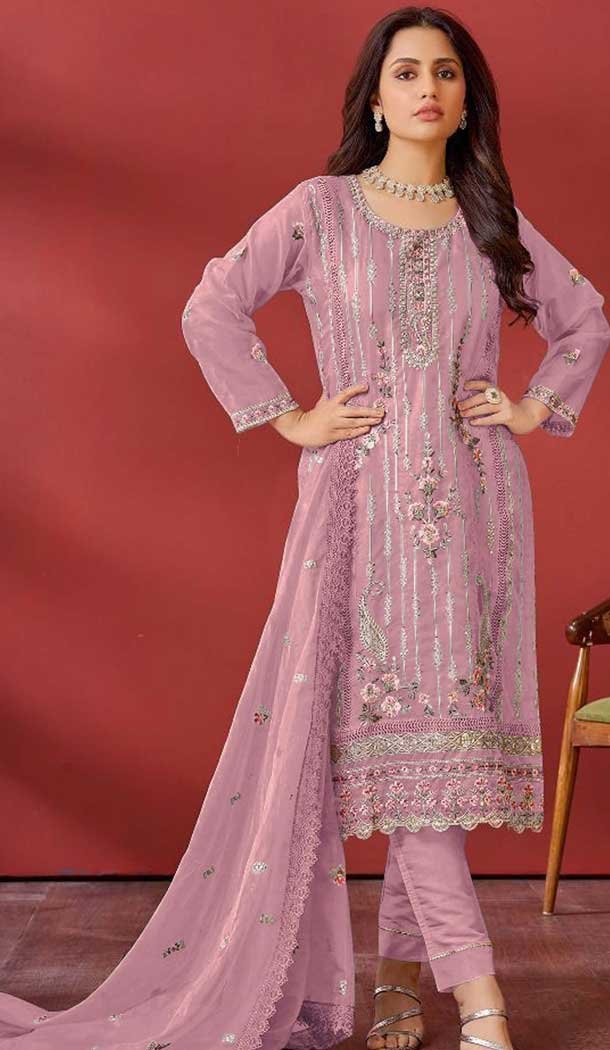 Pink Organza Embroidered Pakistani Style Salwar Kameez - 10412193846