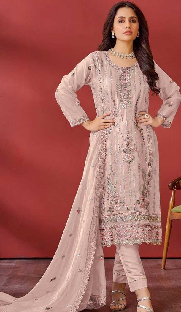 Beige Organza Embroidered Pakistani Style Salwar Kameez - 10412193847