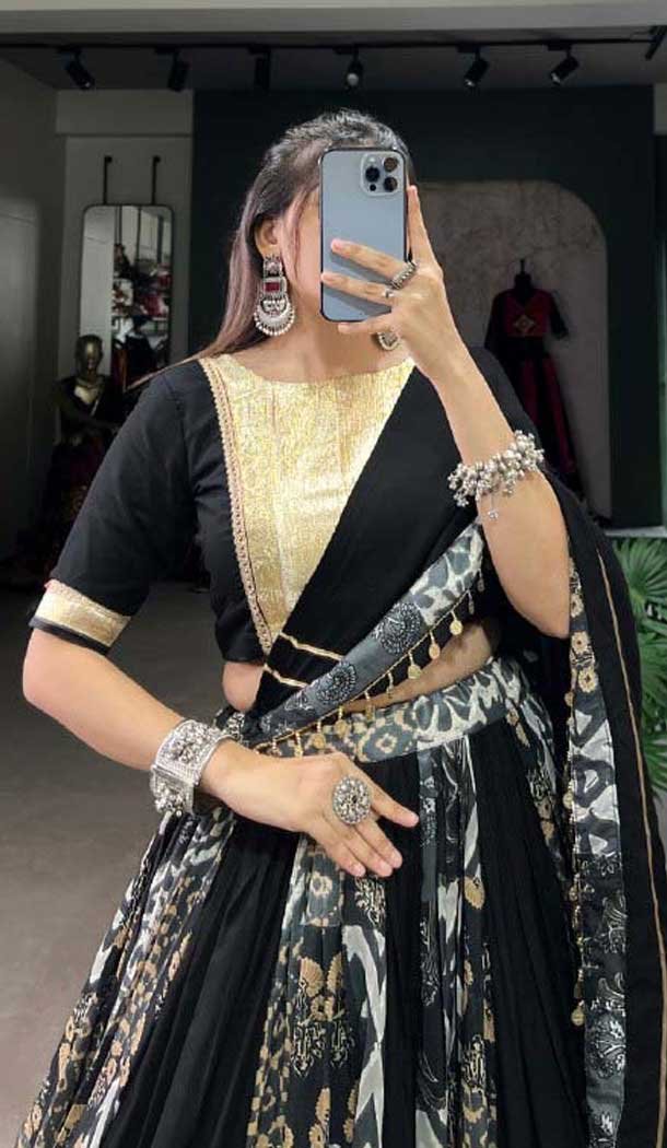 Rayon Printed Party Wear Lehenga Choli In Black - 10431193848