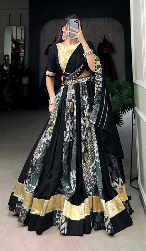 Rayon Printed Party Wear Lehenga Choli In Black - 10431193848