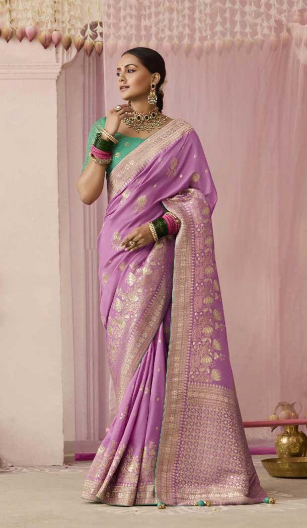Lavender Viscose Silk Zari Work Designer Wear Saree - 10447194007