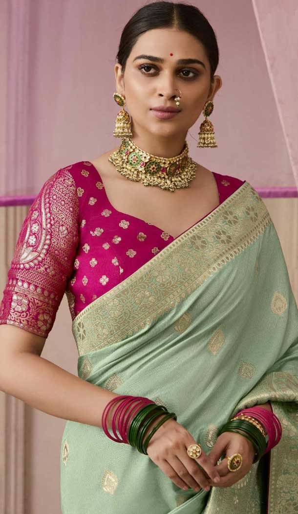 Pista Green Viscose Silk Zari Work Designer Wear Saree - 10447194008