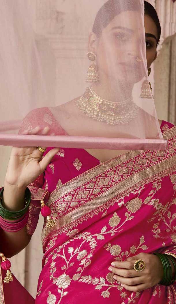 Rani Pink Viscose Silk Zari Work Designer Wear Saree - 10447194009