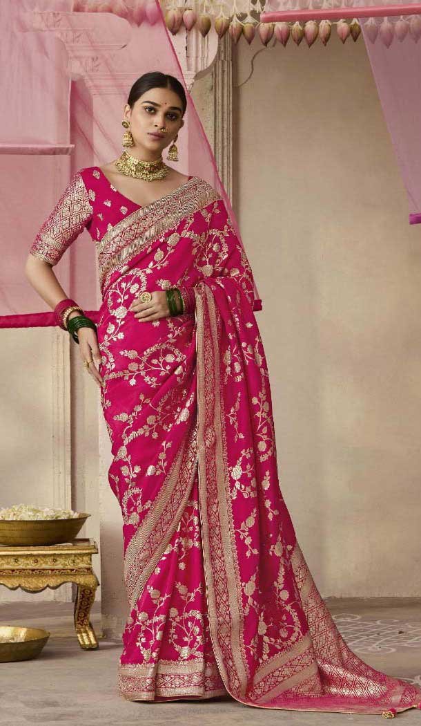 Rani Pink Viscose Silk Zari Work Designer Wear Saree - 10447194009