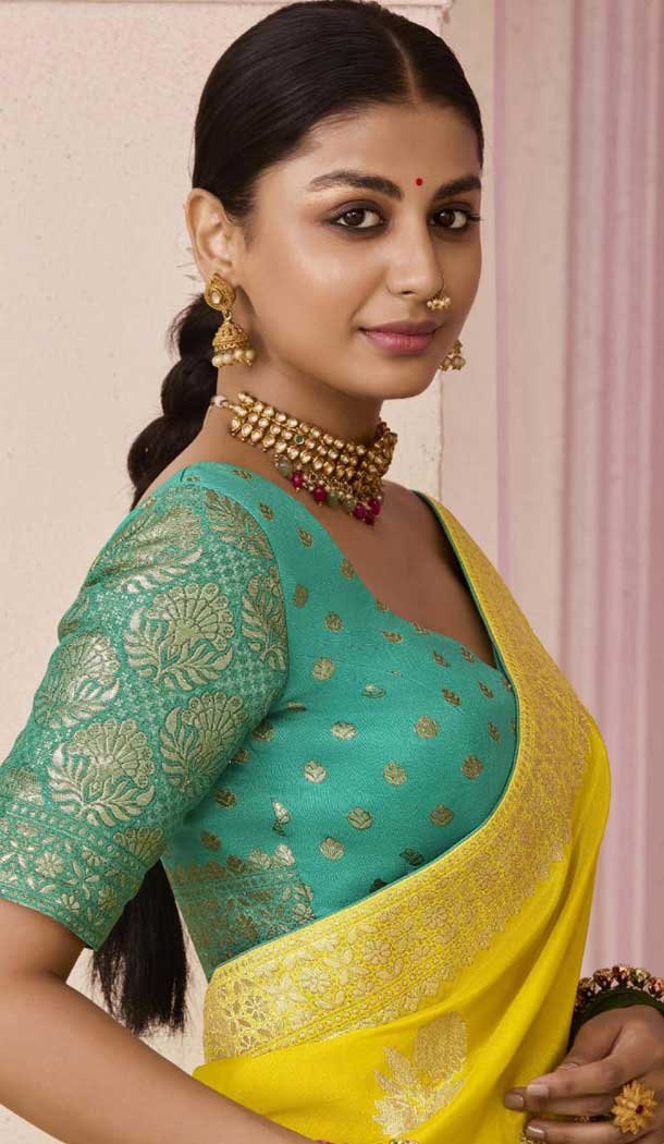 Yellow Viscose Silk Zari Work Designer Wear Saree - 10447194010