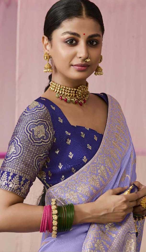 Viscose Silk Zari Work Designer Wear Saree In Lavender - 10447194014