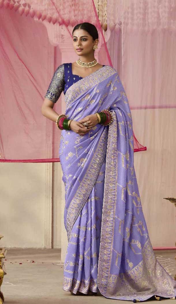 Viscose Silk Zari Work Designer Wear Saree In Lavender - 10447194014