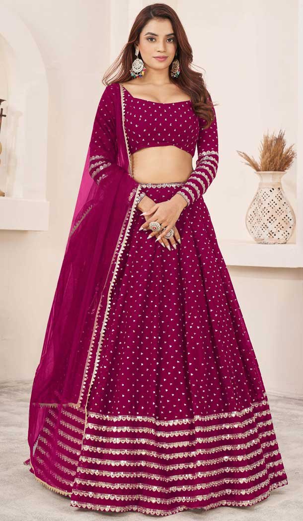 Georgette Leheriya Printed Party Wear Lehenga Choli In Pink - 10452194043