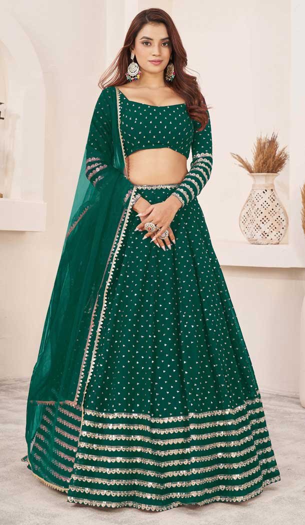 Georgette Leheriya Printed Party Wear Lehenga Choli In Green - 10452194044