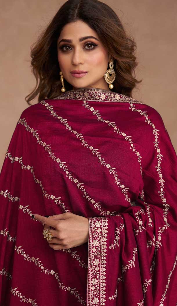 Rani Pink Premium Silk Embroidered Party Wear Salwar Kameez  - 10472194130