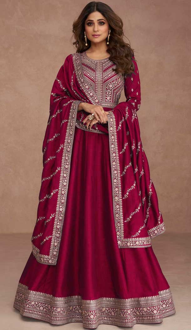Rani Pink Premium Silk Embroidered Party Wear Salwar Kameez  - 10472194130