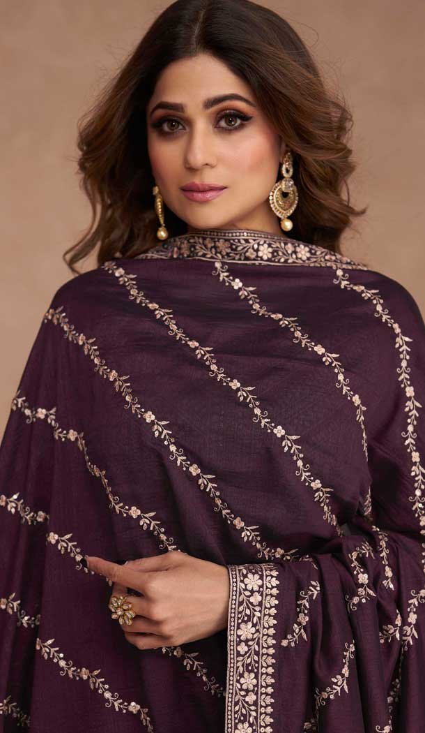 Wine Premium Silk Embroidered Party Wear Salwar Kameez  - 10472194133