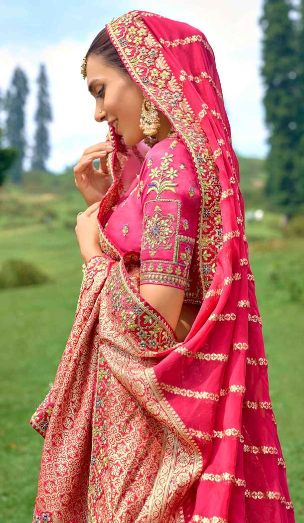Pink Silk Sequins Work Wedding Wear Lehenga Choli - 10493194224