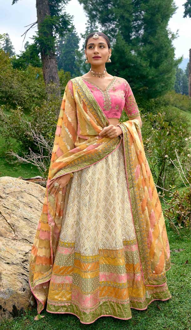 Multi Color Silk Sequins Work Wedding Wear Lehenga Choli - 10493194226