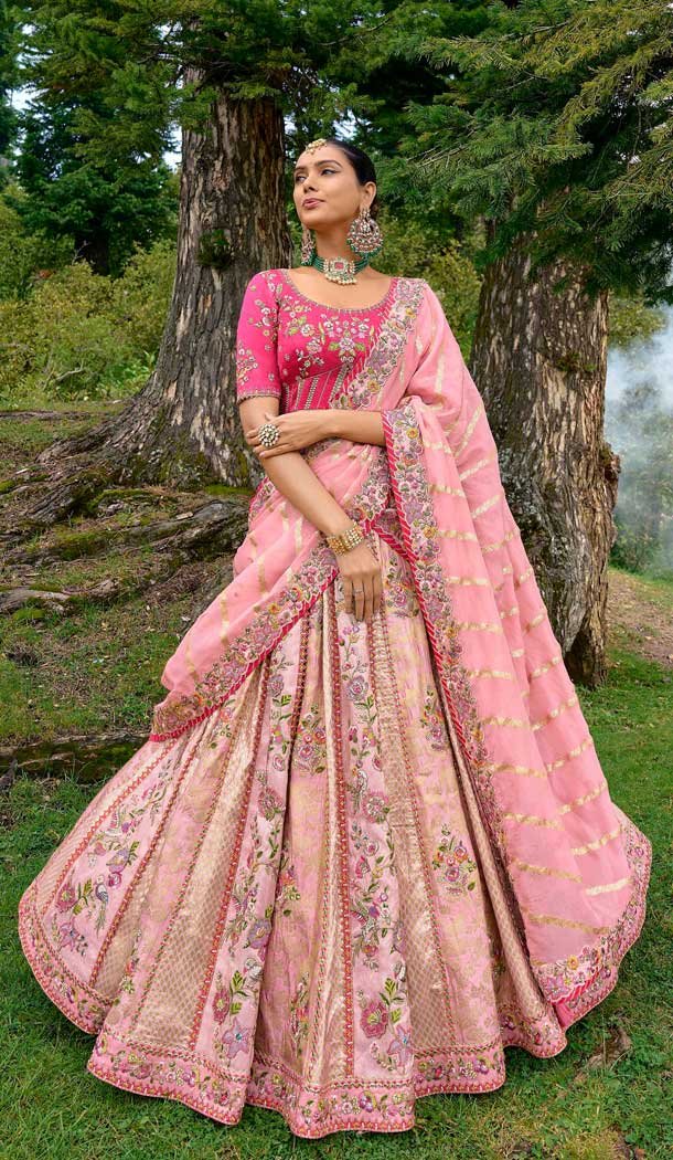 Baby Pink Silk Sequins Work Wedding Wear Lehenga Choli - 10493194233