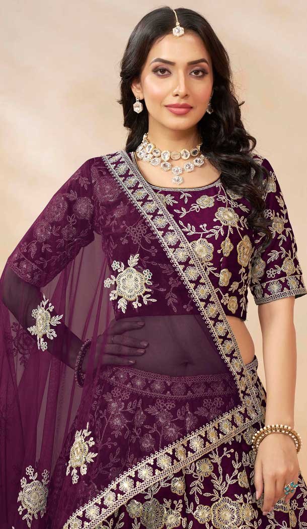 Purple Art Silk Embroidered Designer Wear Lehenga Choli - 10497194249