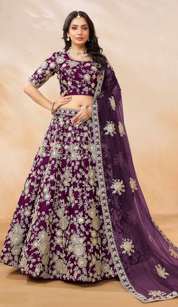 Purple Art Silk Embroidered Designer Wear Lehenga Choli - 10497194249