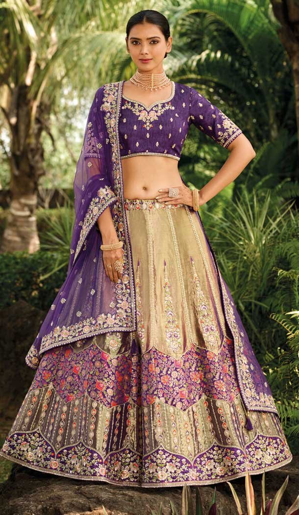Beige Banarasi Silk Resham Work Wedding Wear Lehenga Choli - 10500194264