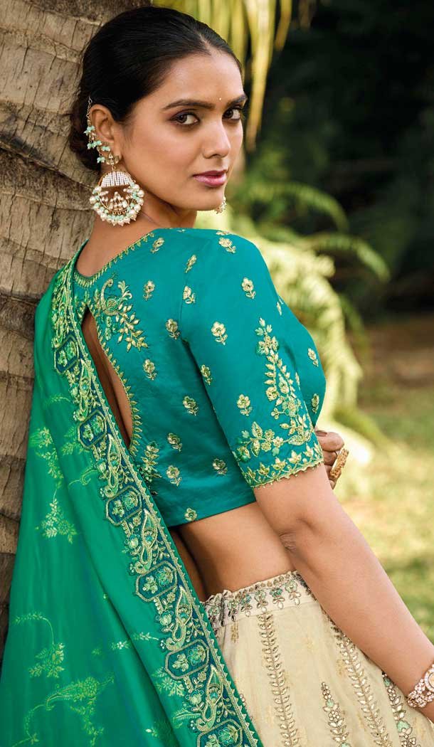 Multi Color Banarasi Silk Resham Work Wedding Wear Lehenga Choli - 10500194266