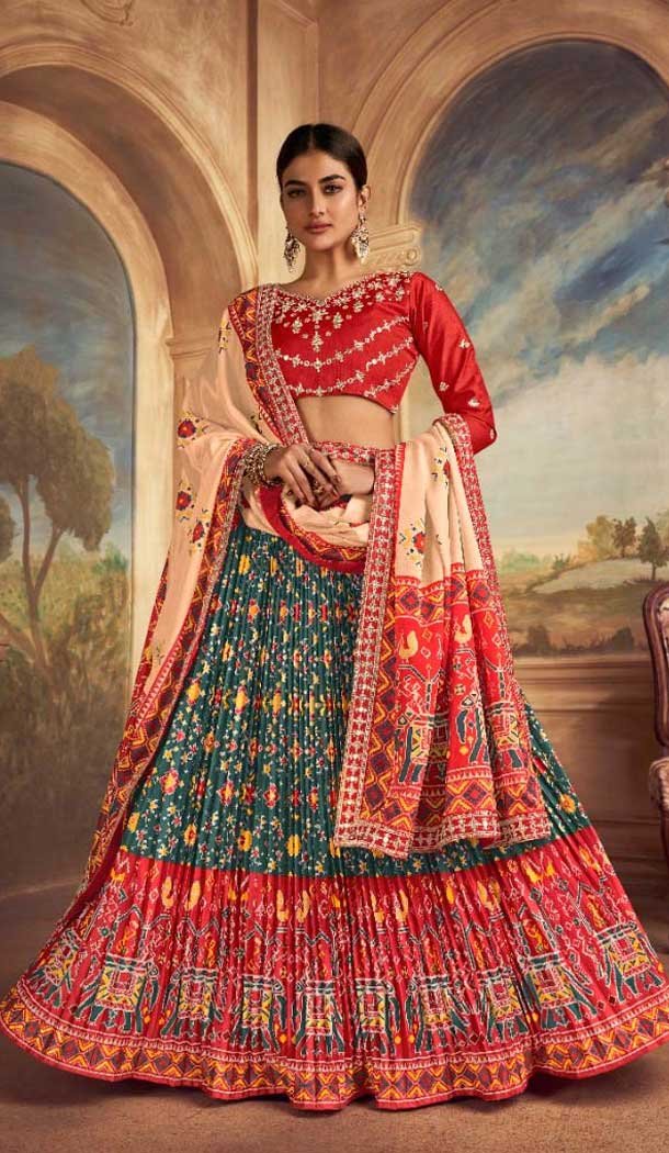 Dark Teal Green Gaji Silk Sequins Work Traditional Lehenga Choli - 10528194473