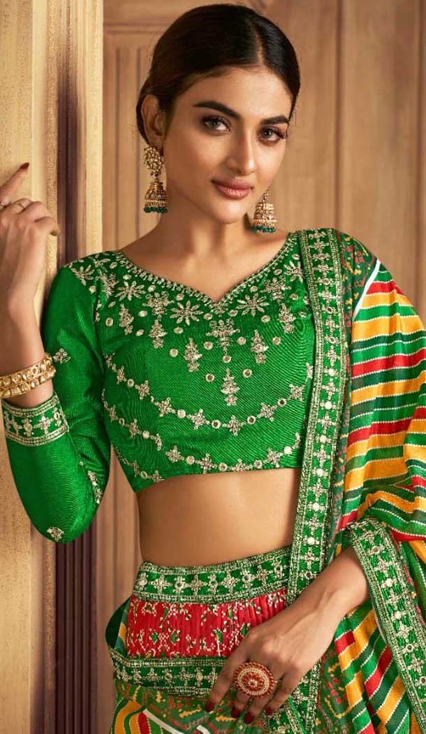 Multi Color Gaji Silk Sequins Work Traditional Lehenga Choli - 10528194474