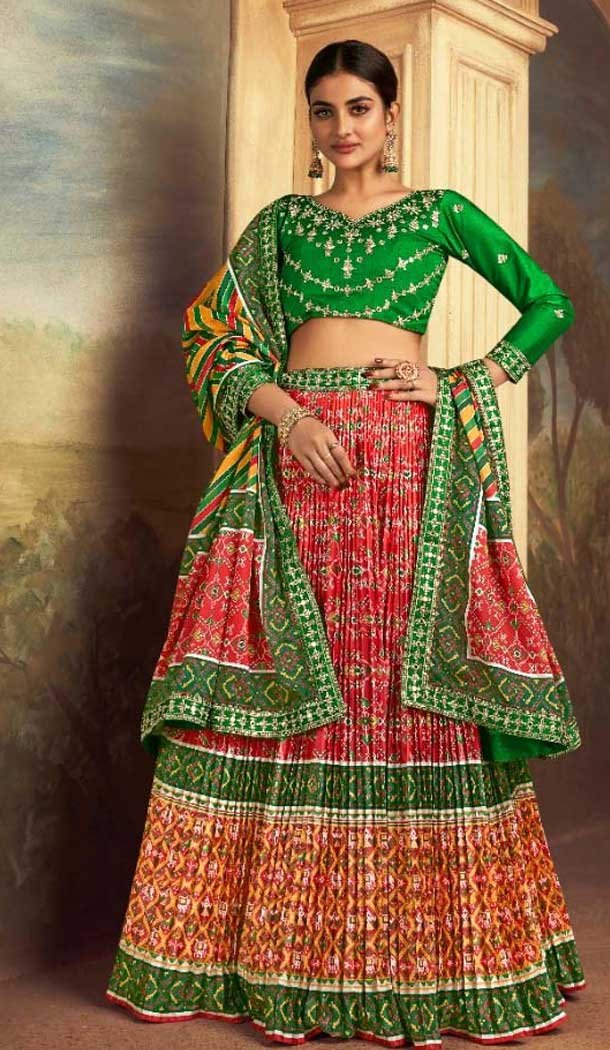 Multi Color Gaji Silk Sequins Work Traditional Lehenga Choli - 10528194474