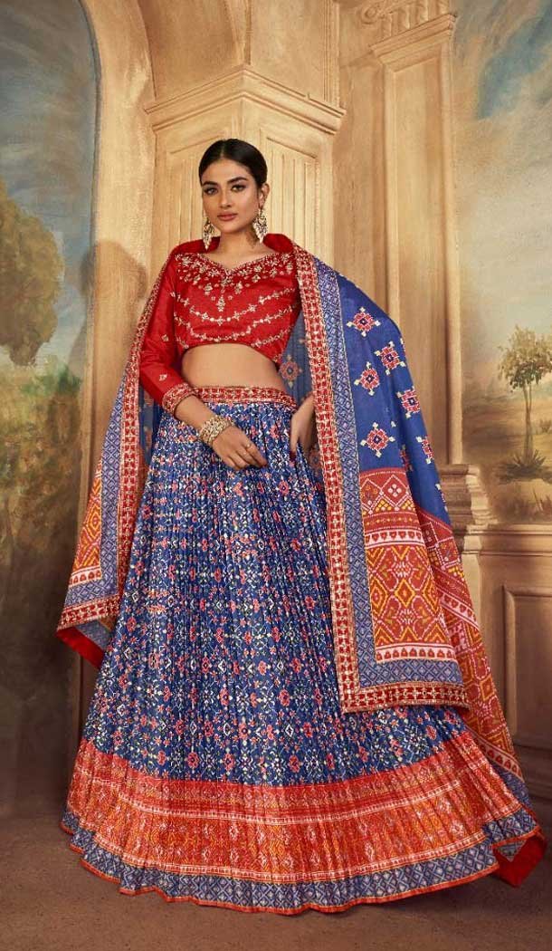 Blue Gaji Silk Sequins Work Traditional Lehenga Choli - 10528194475