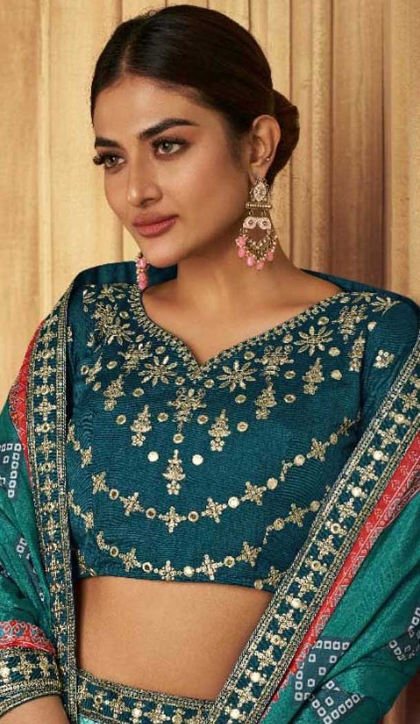 Sky Blue Gaji Silk Sequins Work Traditional Lehenga Choli - 10528194476