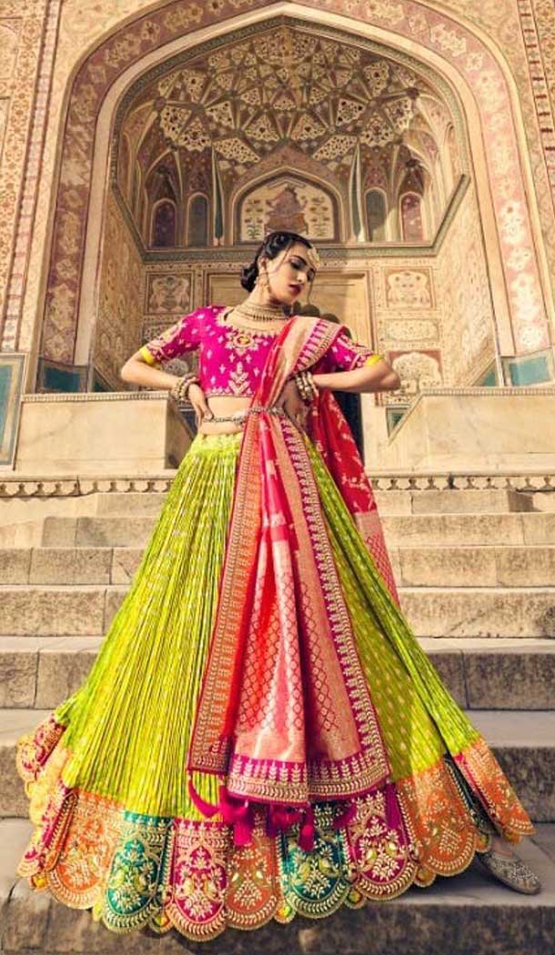 Multi Color Art Silk Weaving Work Wedding Wear Lehenga Choli - 10529194487