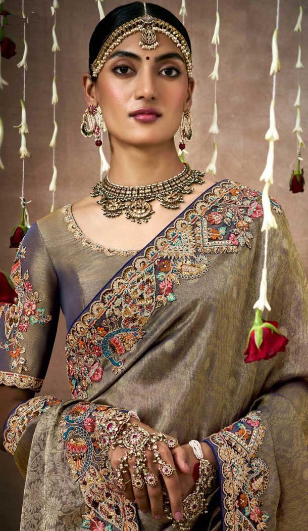 Multi Color Dola Silk Sequins Work Designer Wear Saree - 10535194518