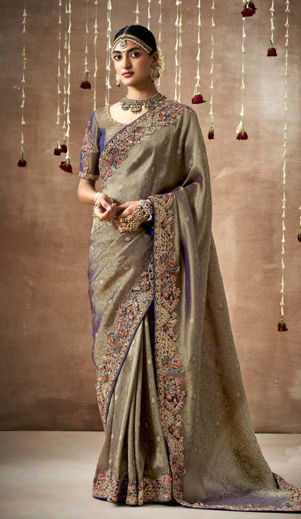 Multi Color Dola Silk Sequins Work Designer Wear Saree - 10535194518