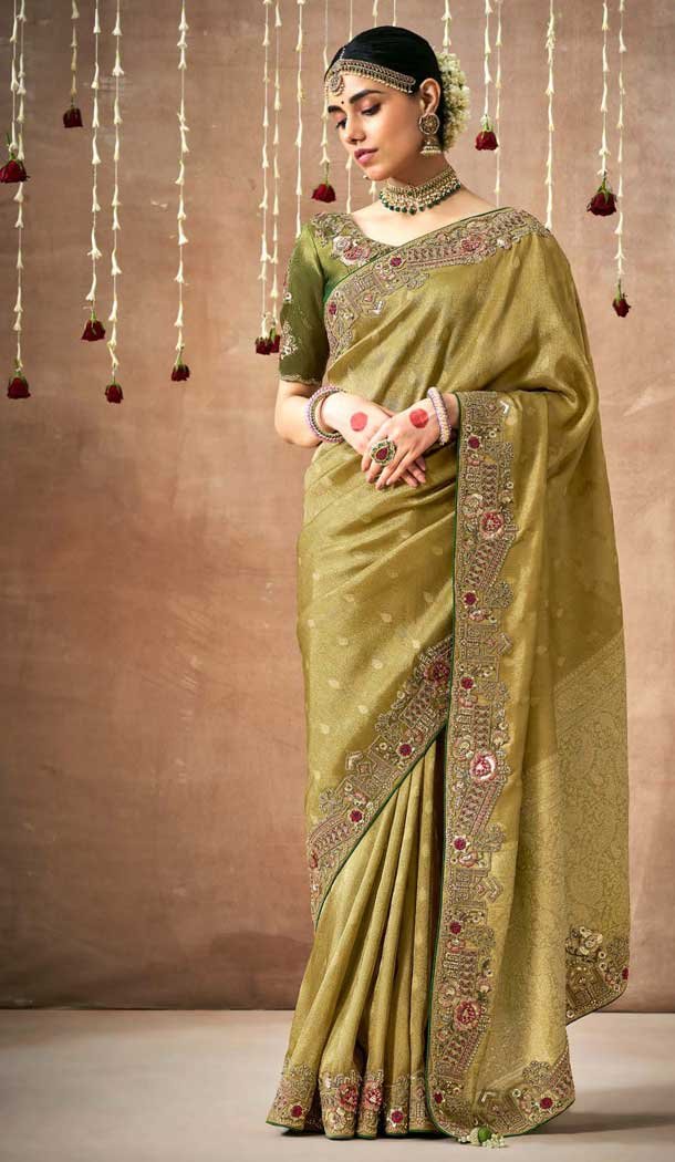 Dola Silk Sequins Work Designer Wear Saree In Mehendi Green - 10535194522
