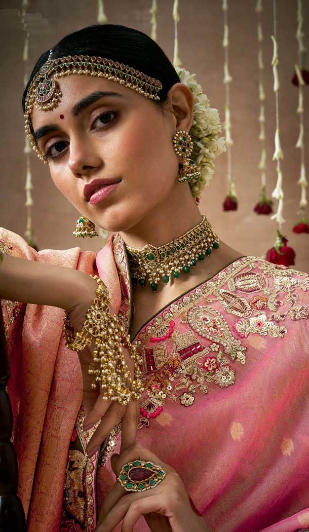 Pink Dola Silk Sequins Work Designer Wear Saree - 10535194523